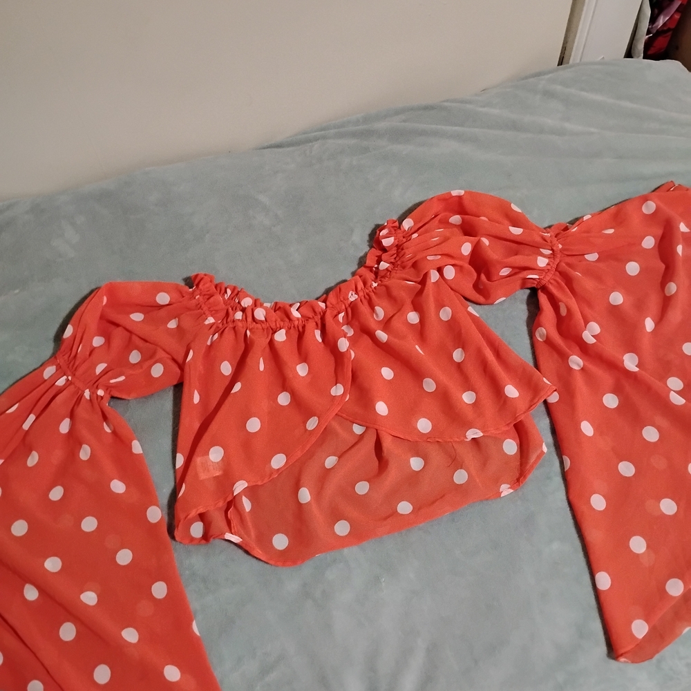 Chic Orange Polka Dot Crop Top